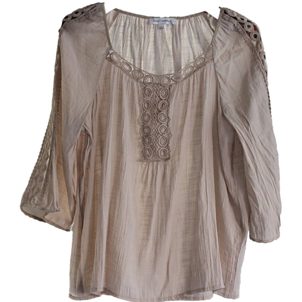 Emily Daniels Embroidereed Peasant Top , Beige, Large